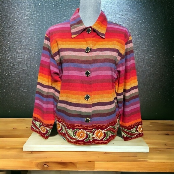 Tan-Zara Tantrums Western Aztec Embroidered Rainbow Button Front Jacket size S - Picture 1 of 13